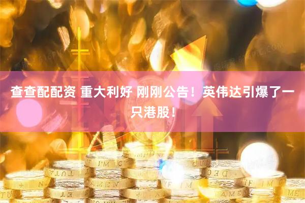 查查配配资 重大利好 刚刚公告！英伟达引爆了一只港股！