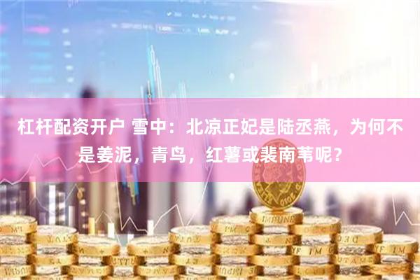 杠杆配资开户 雪中：北凉正妃是陆丞燕，为何不是姜泥，青鸟，红薯或裴南苇呢？